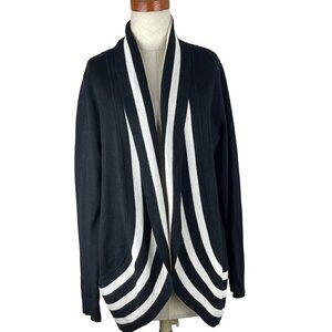 Pointelle womens open front cardigan black/ white medium
